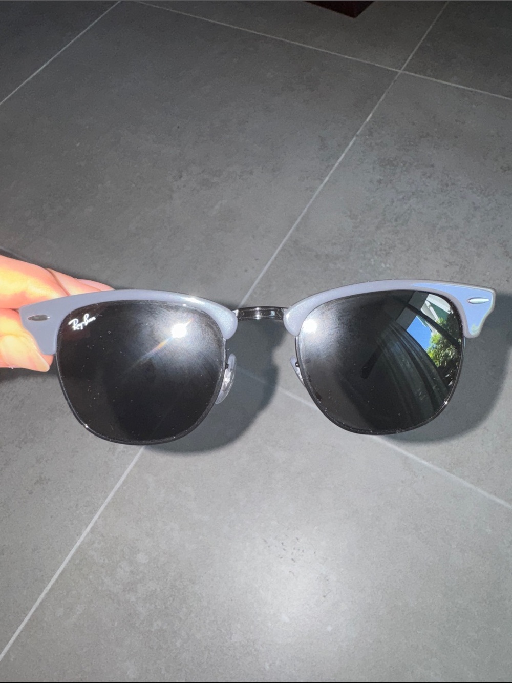 Ray-Ban Clubmaster Sunglasses in Light Gray with Black Lenses